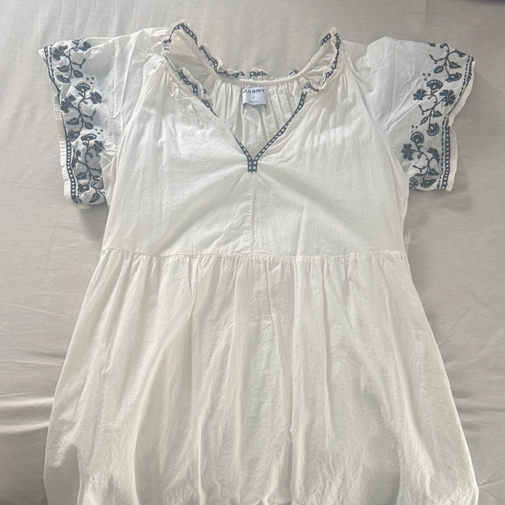 Old Navy Cream Dress with Black Floral Embroidery